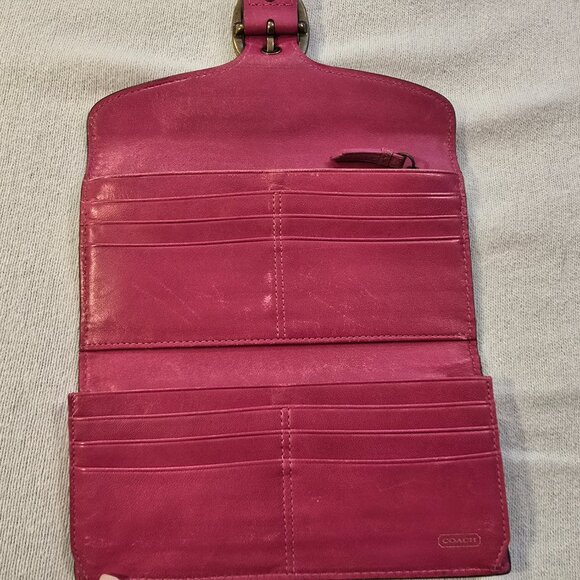 Coach Brown VINTAGE Bleeker Leather Wallet GUC Pink Interior Cream Plaid Fabric - Picture 6 of 16